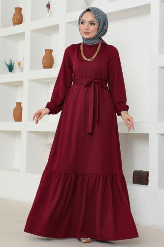 moda selvim Dress 217DVL817 Burgundy - Thumbnail