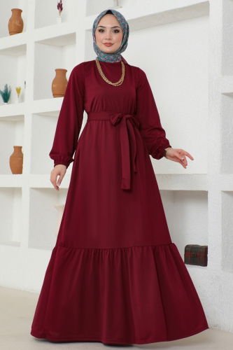 moda selvim Dress 217DVL817 Burgundy - Thumbnail