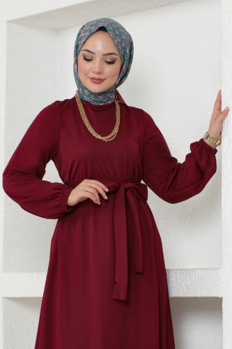 moda selvim Dress 217DVL817 Burgundy - Thumbnail