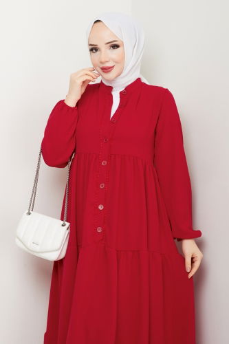 moda selvim Dress 2196MP806 Red - Thumbnail