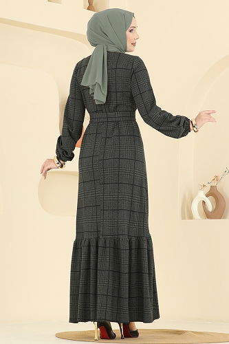 moda selvim Dress 22009UKB139 Dark Khaki - Thumbnail