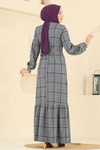 moda selvim الفستان رمادي 22009UKB139 - Thumbnail