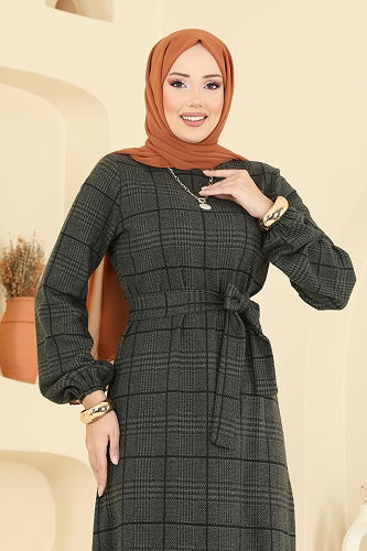 moda selvim Dress 22009UKB139 Khaki - Thumbnail