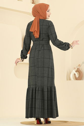 moda selvim الفستان اخضر عفني 22009UKB139 - Thumbnail