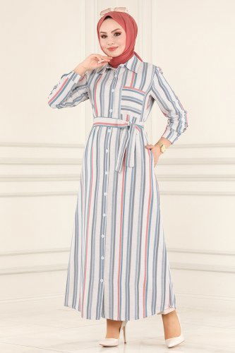 moda selvim 2200BLU797 ياقوتي فستان - Thumbnail