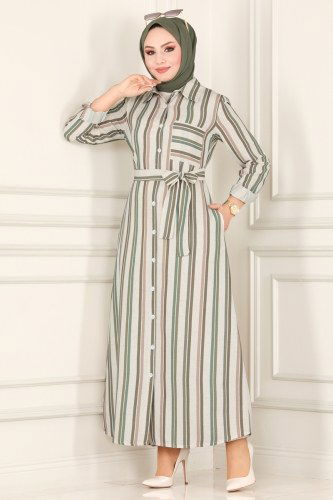 moda selvim Dress 2200BLU797 Khaki - Thumbnail