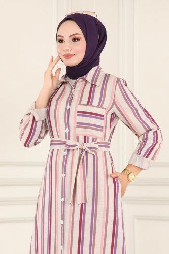 moda selvim 2200BLU797 ارجواني فاتح فستان - Thumbnail