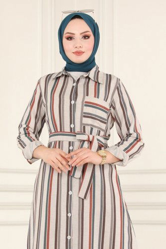 moda selvim 2200BLU797 بترولي فستان - Thumbnail