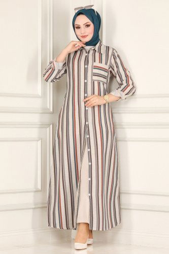 moda selvim 2200BLU797 بترولي فستان - Thumbnail