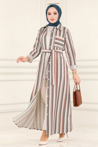 moda selvim 2200BLU797 بترولي فستان - Thumbnail