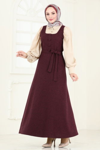 moda selvim DRESS 22015UKB139 Burgundy - Thumbnail