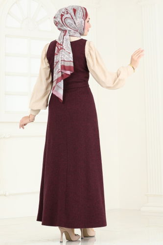 moda selvim DRESS 22015UKB139 Burgundy - Thumbnail