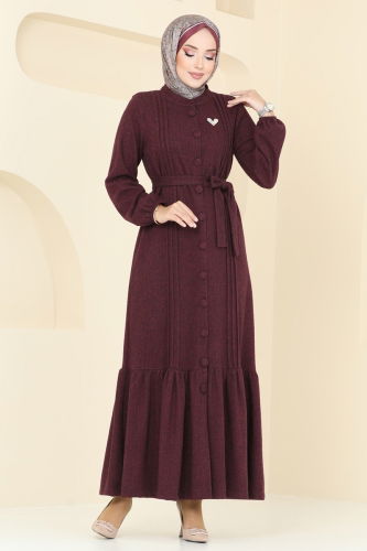 moda selvim Dress 22019UKB139 Burgundy - Thumbnail