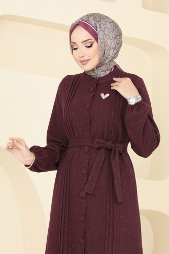 moda selvim Dress 22019UKB139 Burgundy - Thumbnail