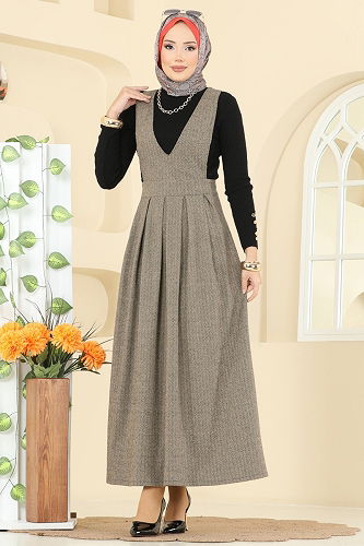 moda selvim فستان بلا اكمام بيج 22021UKBK1160 - Thumbnail