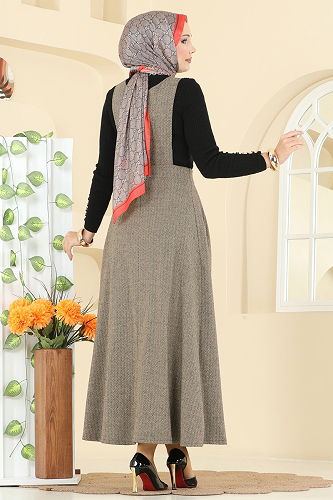 moda selvim فستان بلا اكمام بيج 22021UKBK1160 - Thumbnail