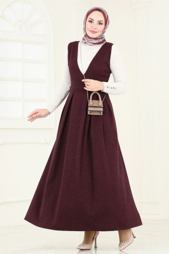 moda selvim DRESS 22024UKB139 Burgundy - Thumbnail