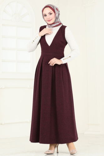 moda selvim DRESS 22024UKB139 Burgundy - Thumbnail