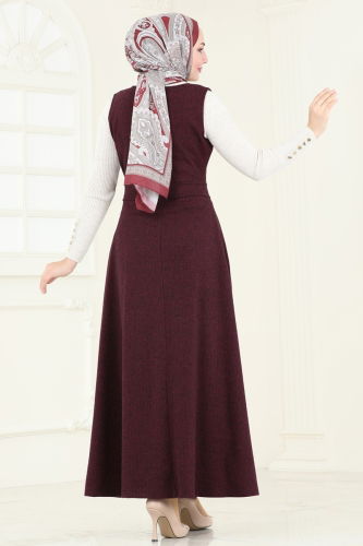 moda selvim DRESS 22024UKB139 Burgundy - Thumbnail