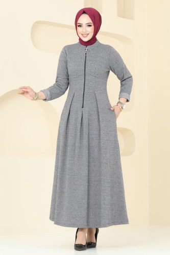 moda selvim Dress 22026UKB139 Gray - Thumbnail