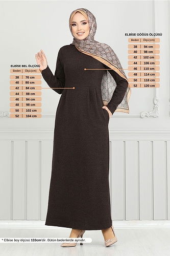 moda selvim الفستان بني 22032UKB929-M - Thumbnail