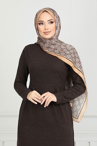 moda selvim الفستان بني 22032UKB929-M - Thumbnail