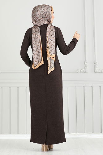 moda selvim الفستان بني 22032UKB929-M - Thumbnail
