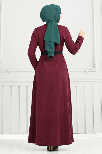 moda selvim Dress 22033UKB929-M Burgundy - Thumbnail