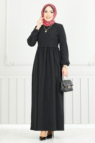 moda selvim الفستان أسود 22034UKB139 - Thumbnail