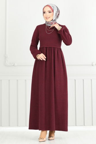 moda selvim Dress 22034UKB139 Burgundy - Thumbnail