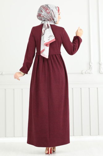 moda selvim Dress 22034UKB139 Burgundy - Thumbnail