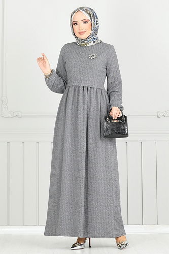 moda selvim Dress 22034UKB139 Gray - Thumbnail