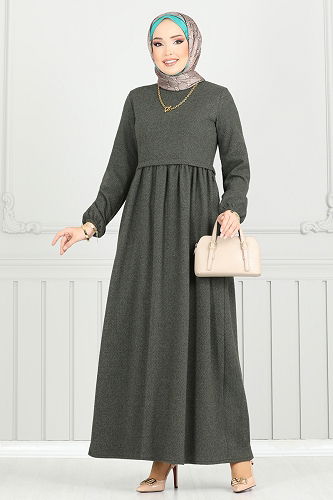 moda selvim الفستان اخضر عفني 22034UKB139 - Thumbnail