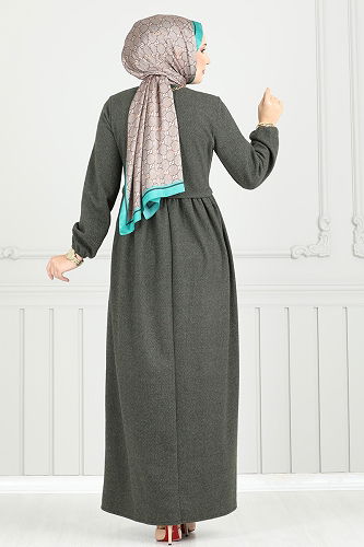 moda selvim الفستان اخضر عفني 22034UKB139 - Thumbnail