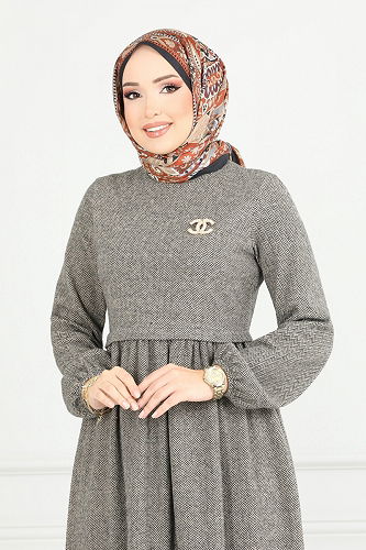 moda selvim الفستان بيج 22034UKB139 - Thumbnail