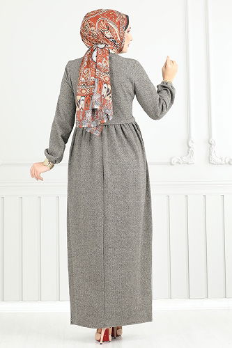 moda selvim الفستان بيج 22034UKB139 - Thumbnail