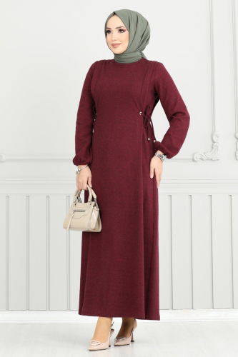 moda selvim Dress 22037UKB139 Burgundy - Thumbnail