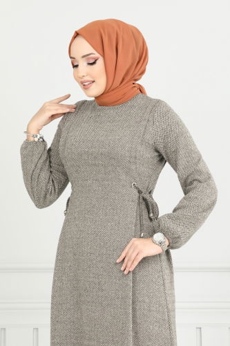 moda selvim الفستان بيج 22037UKB139 - Thumbnail