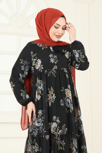 moda selvim الفستان أسود 2205ANT466 - Thumbnail