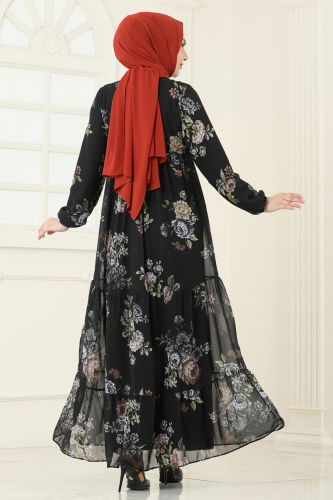 moda selvim الفستان أسود 2205ANT466 - Thumbnail