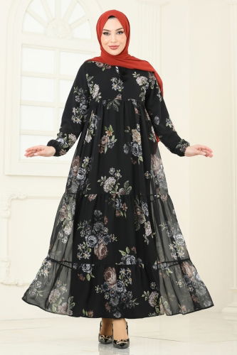 moda selvim الفستان أسود 2205ANT466 - Thumbnail
