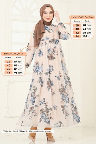 moda selvim الفستان أزرق&بيج 2205ANT466 - Thumbnail
