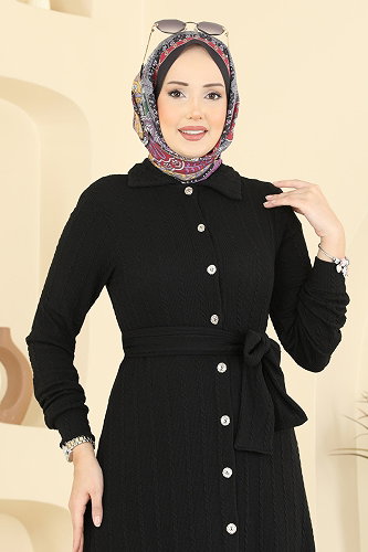 moda selvim الفستان أسود 220BO429 - Thumbnail