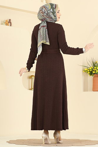 moda selvim الفستان بني 220BO429 - Thumbnail