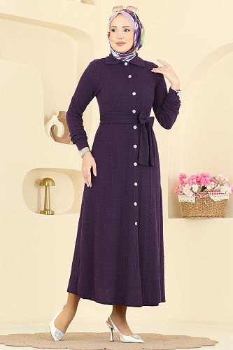 moda selvim Dress 220BO429 Damson - Thumbnail