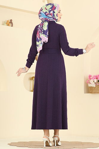 moda selvim Dress 220BO429 Damson - Thumbnail