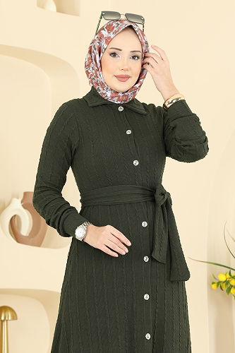 moda selvim الفستان اخضر عفني 220BO429 - Thumbnail