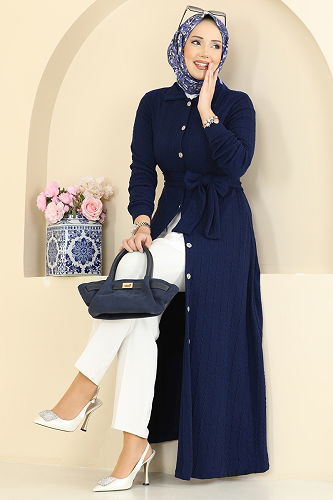 moda selvim Dress 220BO429 Navy Blue - Thumbnail