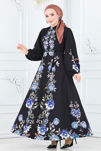 moda selvim Dress 22131JNF844 Black&Saxe - Thumbnail