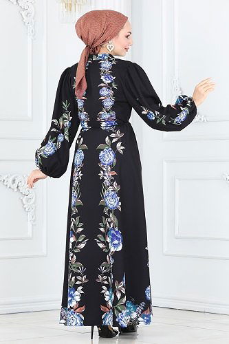 moda selvim Dress 22131JNF844 Black&Saxe - Thumbnail